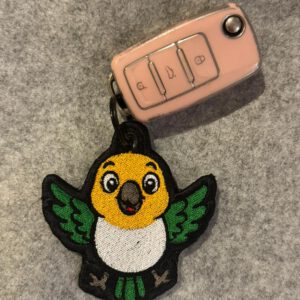 Geborduurde Caique Papegaaien Sleutelhanger