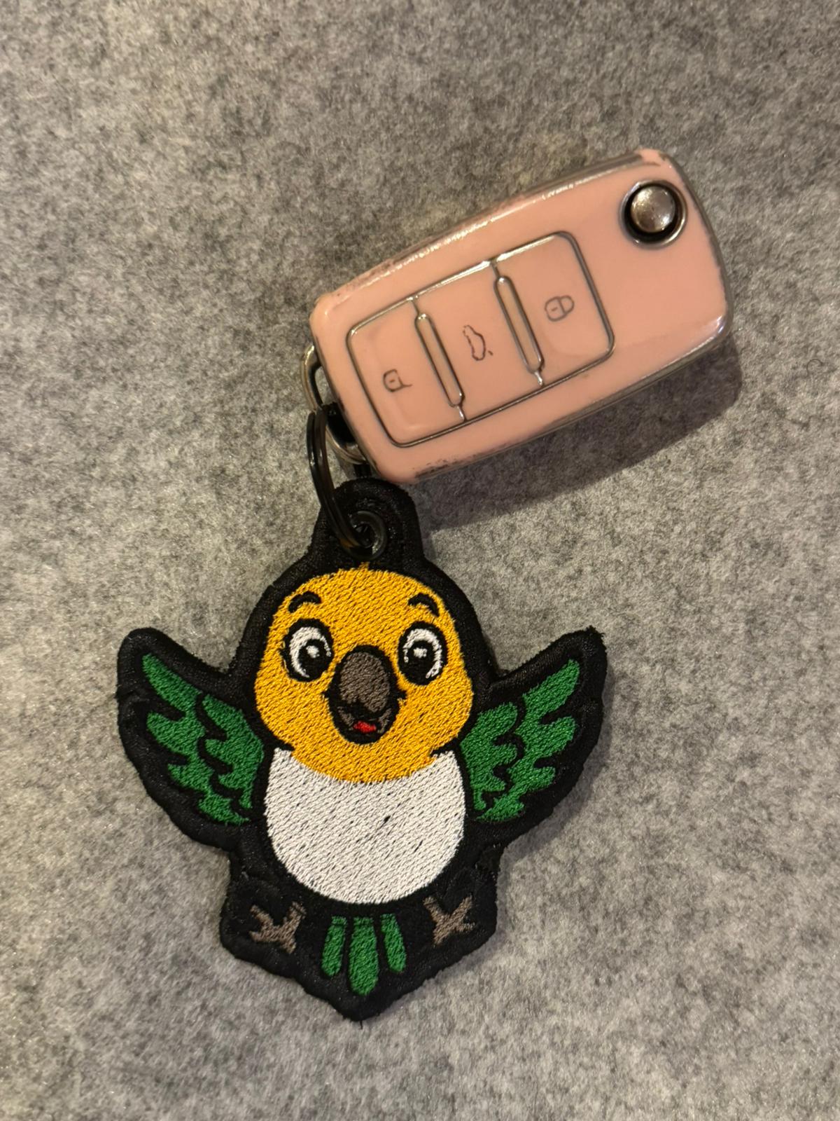 Geborduurde Caique Papegaaien Sleutelhanger