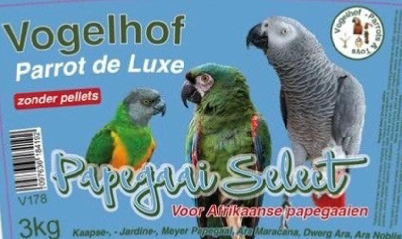 Papegaai Select Zonder Pellets 3 kg ( Voor Afrikaanse papegaaien)Vogelhof