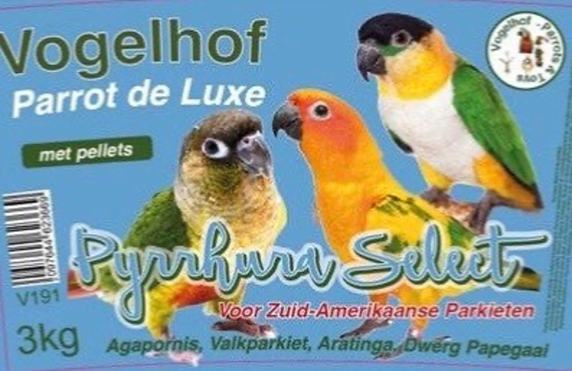 Pyrrhura Select met pellets 3 kg ( Voor Zuid Amerikaanse parkieten )Vogelhof